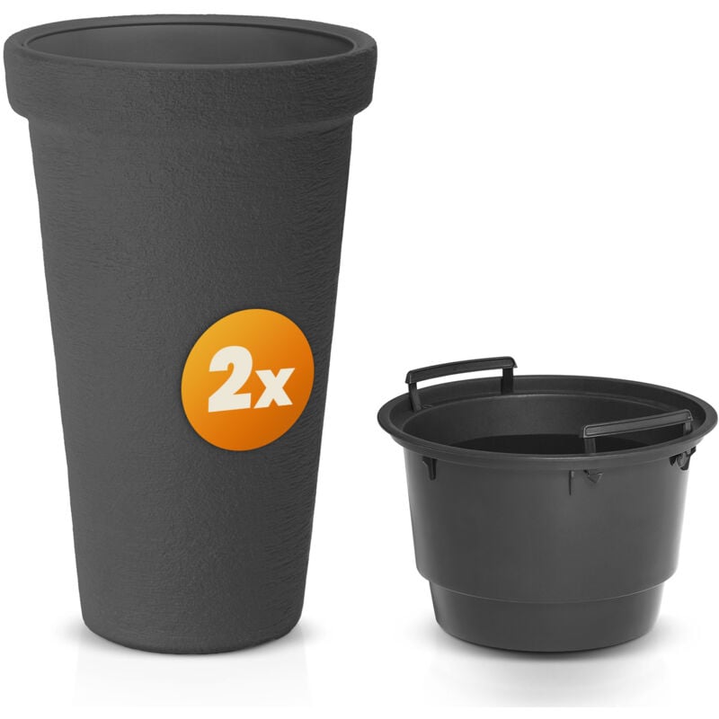 Pot de fleurs xxl 42L Bac à plantes 63x40cm rond résistant à l'hiver jardin terrasse Cache-pot Bac à fleurs Set de 2 anthracite - Casaria