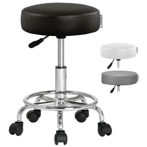 CASARIA® Rolling Stool  Single or Set of 2  Height-Adjustable  10cm Padding  360° Swivel  51-65cm Seat Height  Footrest  Stylish Office and Kitchen Stools  Ergonomic Work Stool  Black
