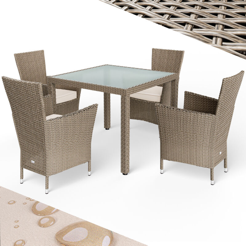 Salon de jardin 4 places table de jardin chaises empilables avec coussins plateau de table en verre trempé Cream (en) - Casaria