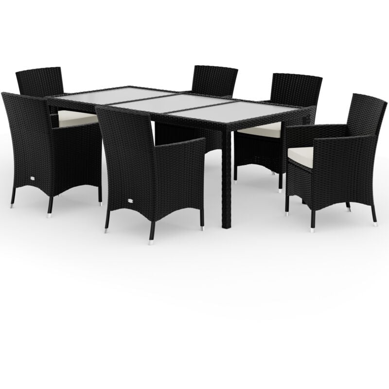 Salon de jardin 6 personnes en Polyrotin 190x90cm Noir chaises empilables ensemble de meubles set de jardin - Casaria