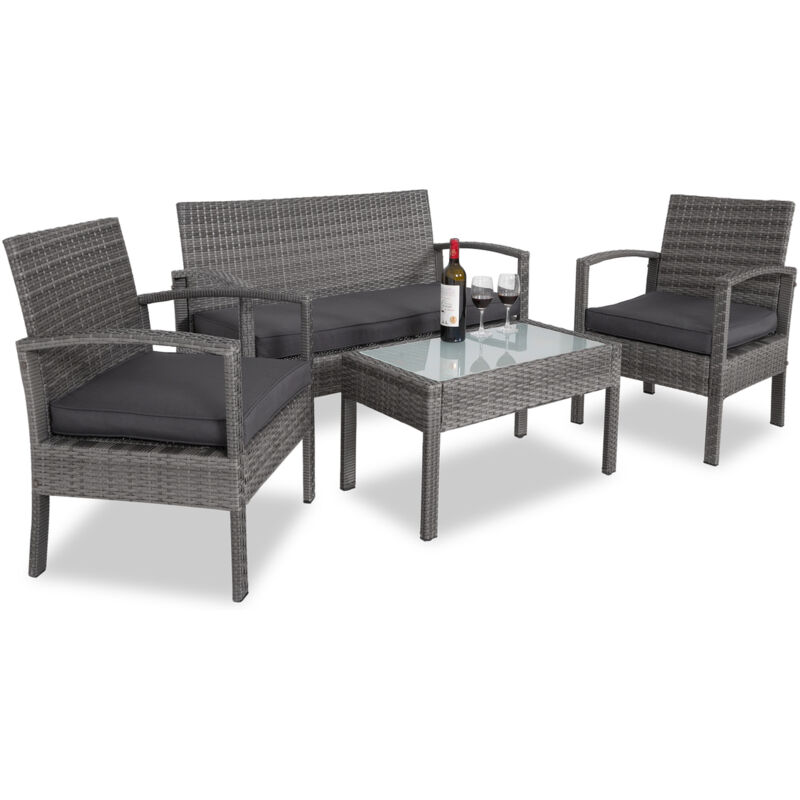 Polyrattan Garten-Sitzgruppe 4-tlg Grau/Anthrazit