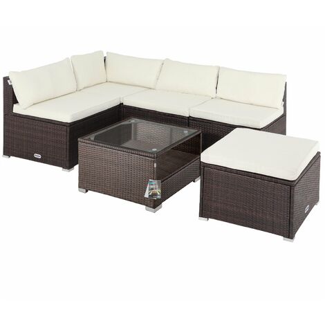 CASARIA Salotto da Giardino XL Polyrattan Divano Esterno Mobili Outdoor Lounge Salottino Angolare Ripiano Extra Marrone/crema