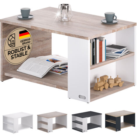 CASARIA® Santa Cruz Coffee Table With Shelf 2 Compartments Storage Space  90x60x50cm Scratch-Resistant Surface  50kg Load Capacity Living Room Office Sofa Side Table  weiß sonoma eiche (de)