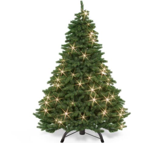Casaria – Sapin de Noël artificiel 140 cm – Support inclus – 470 branches en polyéthylène – Guirlande lumineuse 100 LED blanc-chaud