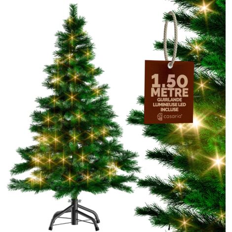 Casaria – Sapin de Noël artificiel 150 cm – 310 branches en PVC – Support inclus – Guirlande lumineuse 100 LED blanc-chaud