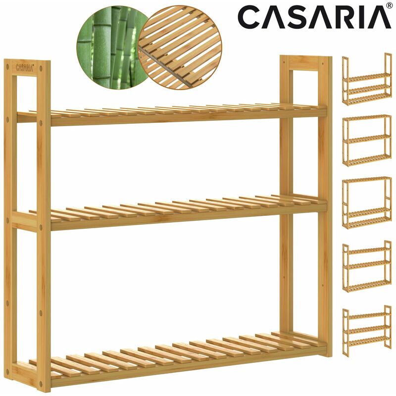 Scaffale da bagno Mobiletto bambu bagno 3 Ripiani regolabili 54x60x15cm alta capacità di carico - Casaria