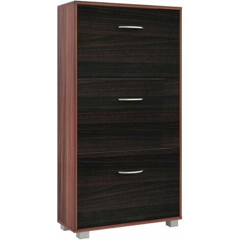 Casaria Scarpiera 3 Ante 115x 60x 24cm 18 Paia di Scarpe Divisori Regolabili Cassettiera Salvaspazio Dark Oak (en)