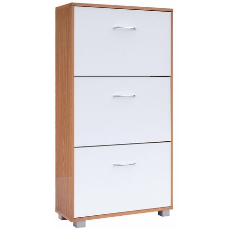Casaria Scarpiera 3 Ante 115x 60x 24cm 18 Paia di Scarpe Divisori Regolabili Cassettiera Salvaspazio Oak & White (en)