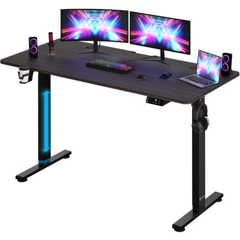 Scrivania da gaming 155x70 cm in legno nero con libreria regolabile h85-98  cm e illuminazione led - Vortex