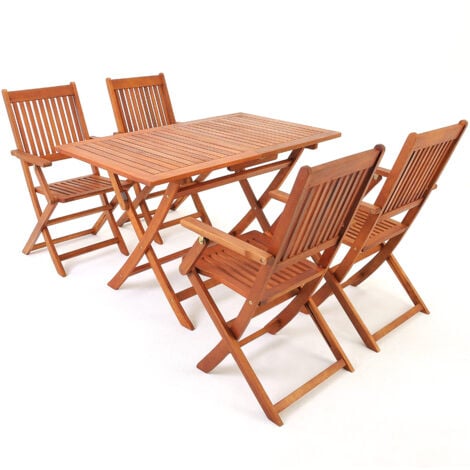 Casaria Seating Group Sydney 4+1 FSC®-certified Acacia Wood 5 pcs Table Chairs Foldable Wood Garden Outdoor Furniture Set