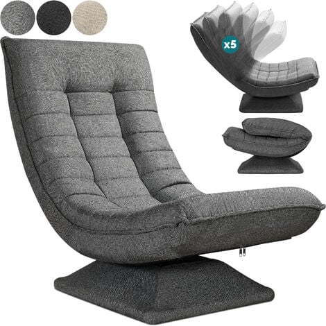 CASARIA® Sedia da Pavimento Schienale Regolabile Ruotabile 360° Pieghevole Portata 150 kg 58x57x84 cm Poltrona Imbottita Salotto Grey (en)
