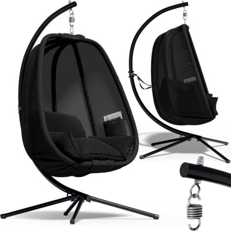 CASARIA® Sedia sospesa da esterno con telaio 2 tasche laterali cuscino XXL poltrona a dondolo interno 150 kg di carico nera stabile resistente  Anthrazit (de)
