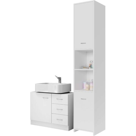 CASARIA® Set 2 Muebles de Baño color Blanco MDF Columna Estante Alto y Cómoda Organizador Bajo Lavabo