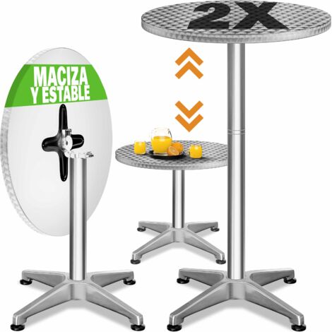 CASARIA® Set 2x Mesas de Bar Plegables Altura Ajustable 70cm / 115cm Aluminio Redonda Ø 60cm Resistente a la Intemperie
