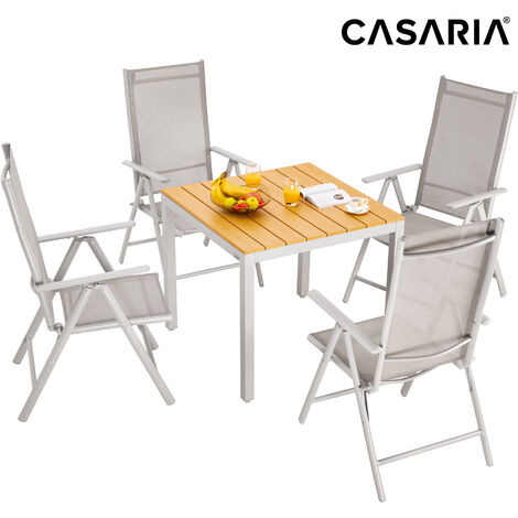 Casaria Set da giardino Bern 4 sedie + 1 tavolo in alluminio schienale alto regolabile su 7 livelli seggiole pieghevoli tavolo con piano in WPC 80x80cm resistente alle intemperie