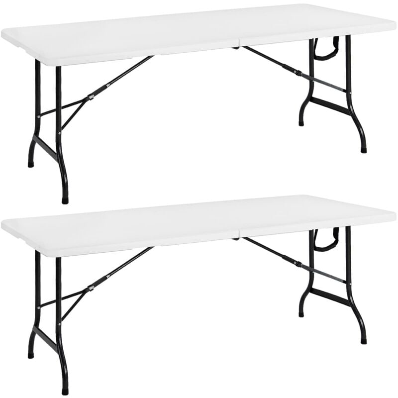 

Set de 2 mesas plegables portátiles con asa para camping jardín de Plástico 183x76x4,5cm capacidad 12Kg Blanca - Casaria