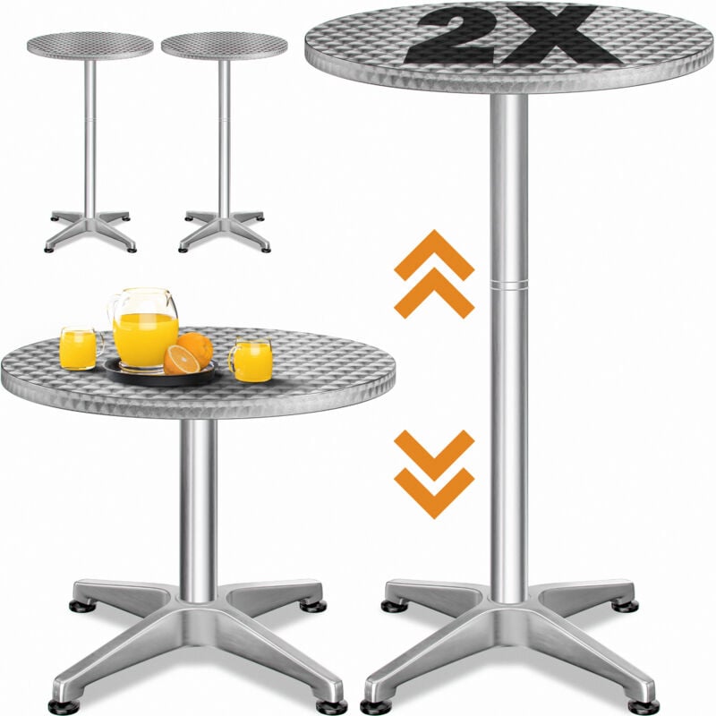 CASARIA® Set de 2 tables de bar bistrot ronde ⌀ 60 cm hauteur réglable 70 cm / 115 cm 2 en 1 en aluminium mange debout
