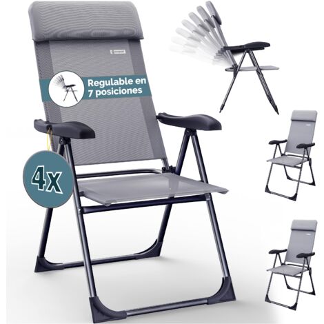 Casaria Set de 2x Sillas de Jardín Plegables ajustables en 7 posiciones Aluminio con respaldo alto función reclinable para Balcón Camping Terraza 4er Set Grau (de)