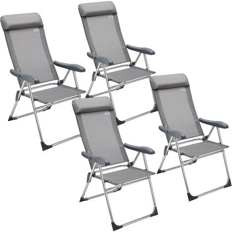 Casaria Set de 4x sillas de jardín de aluminio Gris 57x109 cm plegables resistentes respaldo ajustable 5 niveles