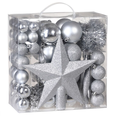 CASARIA® Set de 77 adornos para árbol de Navidad Decoraciones navideñas variadas Adornos - Varios colores Plata