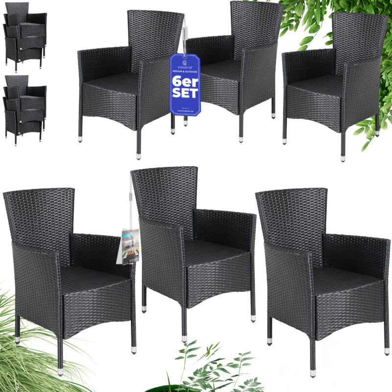 CASARIA® Set de chaises de jardin empilables en polyrotin Chaises d'extérieur réglables Charge 160 kg Jardin Terrasse Balcon Fauteuil Set de 6