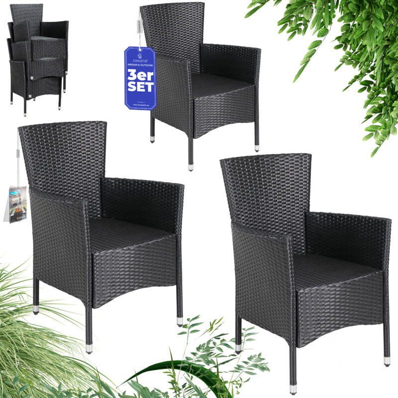 CASARIA® Set de chaises de jardin empilables en polyrotin Chaises d'extérieur réglables Charge 160 kg Jardin Terrasse Balcon Fauteuil Set de 3