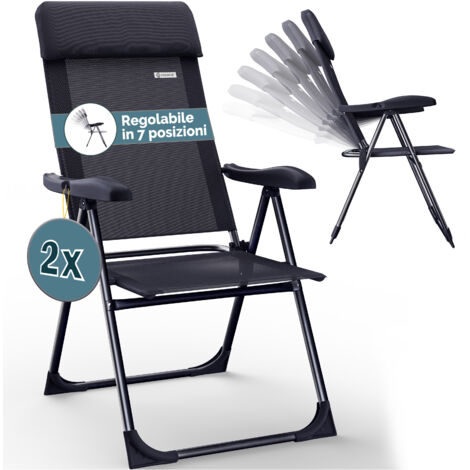 Casaria Set di 2 sedie da Giardino pieghevoli regolabili 7 posizioni in alluminio con schienale alto funzione reclinabile sedia da campeggio pieghevole da balcone sedia con schienale alto pieghevole 2