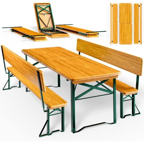 CASARIA® Set Mesa Larga y 2 Bancos Madera Barnizado Plegables Para Fiestas 170cm Fácil de Guardar