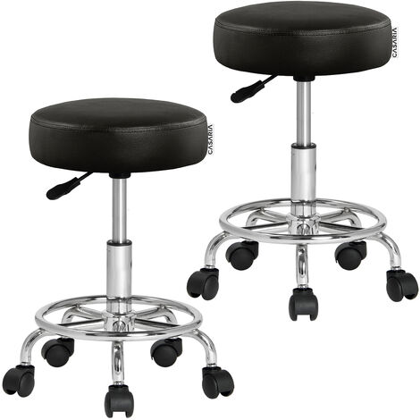 Casaria Sgabello da Ufficio Seduta Girevole a 360° Morbida 10 cm Altezza Regolabile 51-65 cm Sedia Home-Office Sedia per Centro Estetico Fisioterapista Studio Medico 2x Black (en)