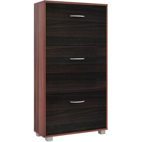 CASARIA® Shoe Storage Cabinet Rack 3 Doors Modern Wooden Cupboard Organiser For Shoes Toys Clothes Footwear Books Perfect for Narrow Hallways 115x60x24cm Dark Oak