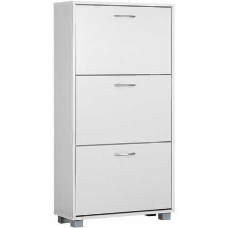 CASARIA® Shoe Storage Cabinet Rack  3 Doors  Modern Wooden Cupboard  Organiser For Shoes Toys Clothes Footwear Books  Perfect for Narrow Hallways  115x60x24cm  White