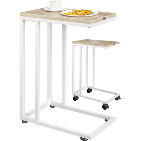 CASARIA® Side Table Coffee with Castors Metal MDF Wooden Look Bed Night Stand Care  White