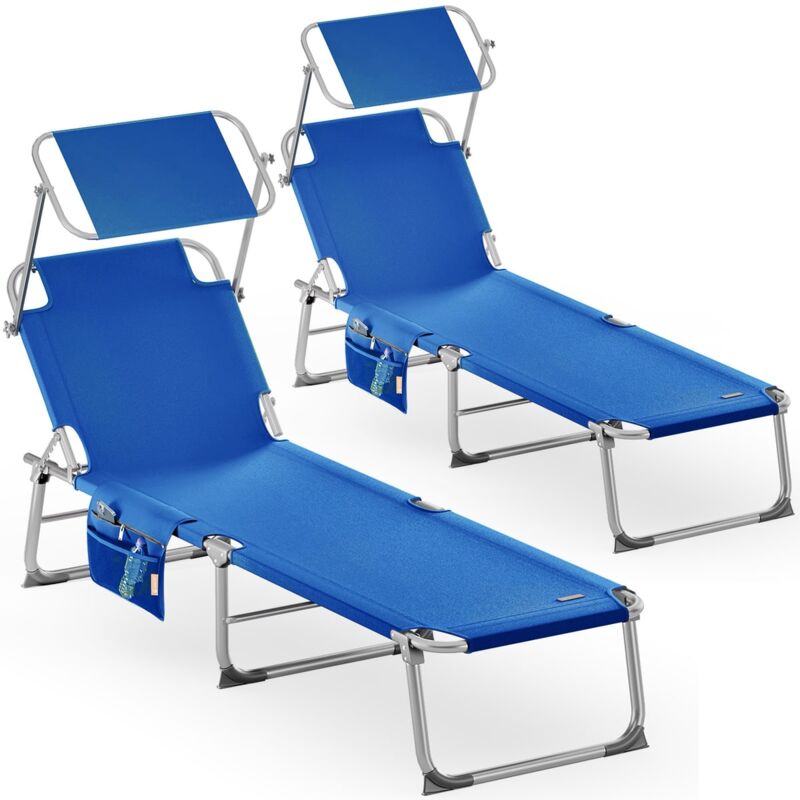 

Silla Larga Ibiza Plegable con Visera de poliéster fácil de Transportar Playa Exterior jardín - color a elegir 2x Azul - 2x Azul - Casaria