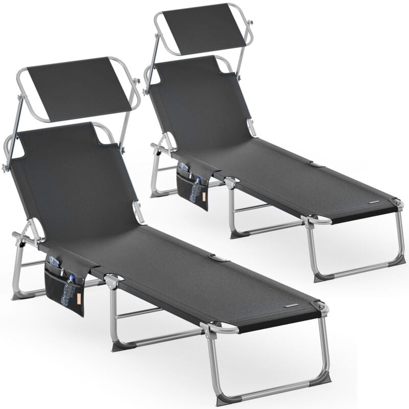 

Silla Larga Ibiza Plegable con Visera de poliéster fácil de Transportar Playa Exterior jardín - color a elegir 2x Gris - 2x Gris - Casaria
