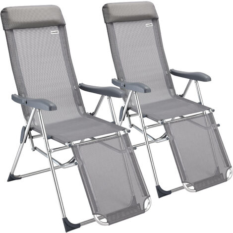 CASARIA® Sillas Gravedad Cero Plegables Reclinables Respaldo Alto Ajustable en 6 Posiciones Estructura Aluminio Gris