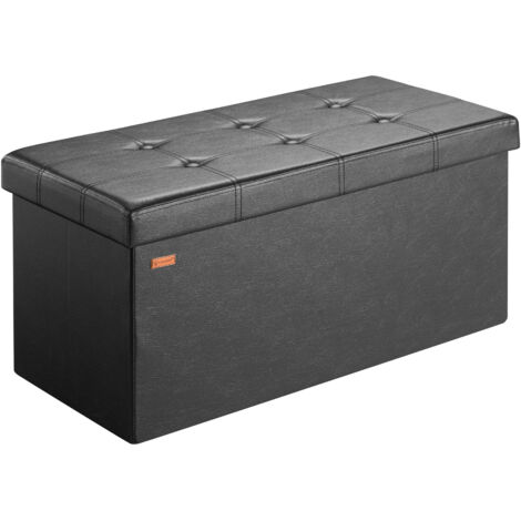 CASARIA® Sitzbank mit Stauraum Faltbar Gepolstert Deckel Schlafzimmer Wohnzimmer Flur Sitztruhe Truhenbank Polsterbank L - Schwarz