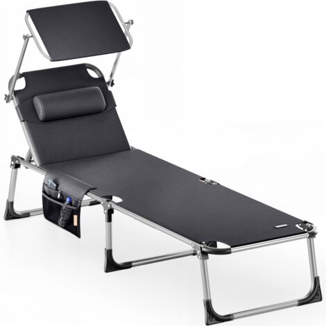 Casaria Sonnenliege Malta Aluminium Dach 210cm 150kg Gartenliege Strandliege Alu Liege Freizeitliege graphit