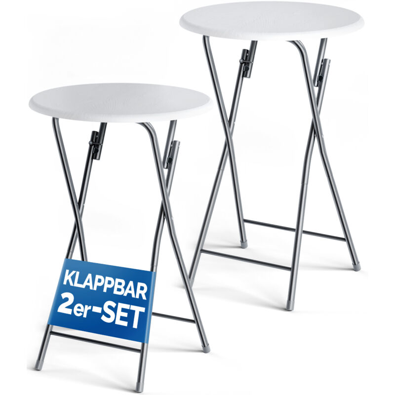 Casaria Stehtisch 2er Set Klappbar Höhe 110cm Ø 60cm Beistelltisch Klapptisch Bartisch Cocktail Holz Marmor Esstisch Rund Hochtisch Garten Gartentisch Weiß