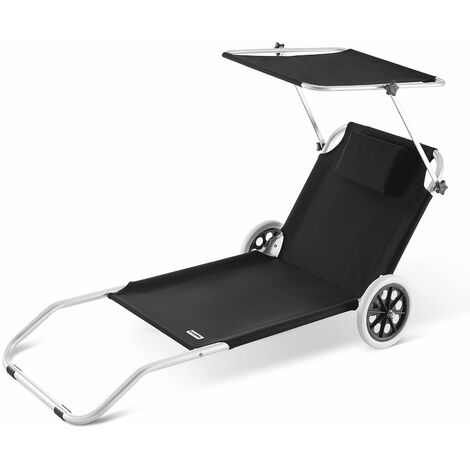 CASARIA® Strandliege Klappbar mit Sonnendach Alu Sonnenliege mit Rollen Kissen Seitentasche Gartenliege Liegestuhl Strand  anthrazit