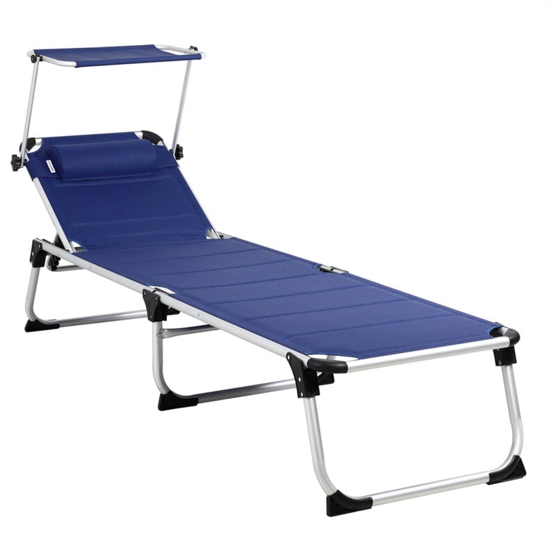 Casaria - Bari Foldable Garden Sun Lounger with Pillow & Adjustable Shade Canopy Folding Aluminium Frame Luxury Padded Sunbed 210x60x81cm