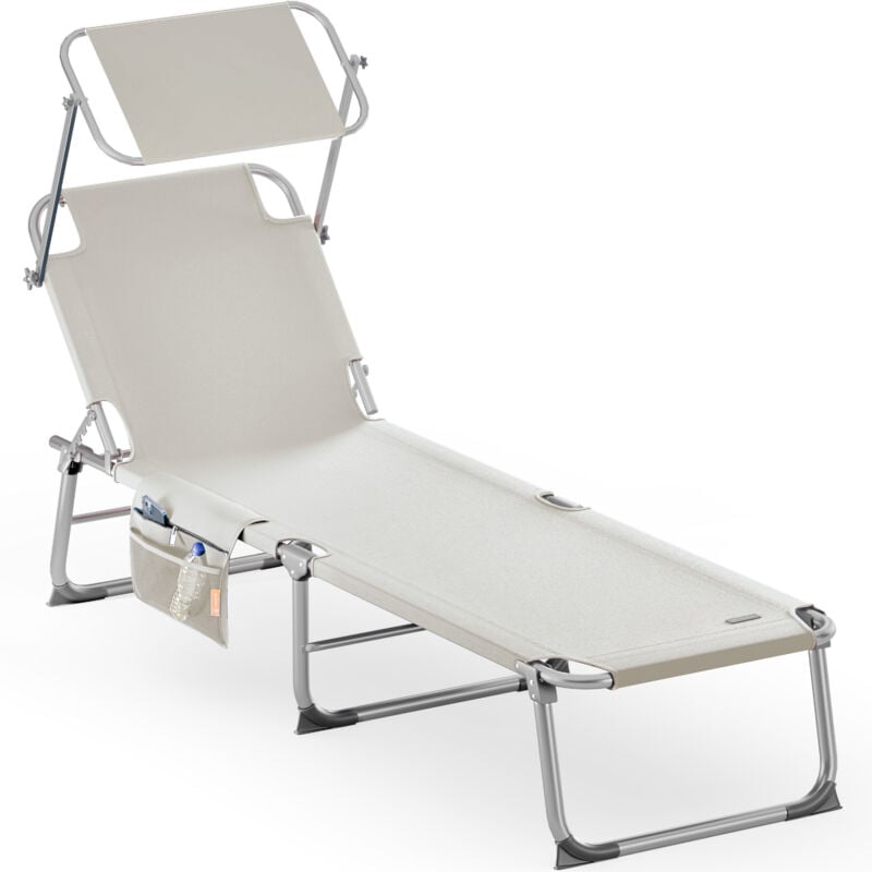 Casaria - Ibiza Folding Sun Lounger with Adjustable Canopy Weatherproof Aluminium Frame Carrying Handle 190x59x29cm 150kg Capacity Garden Beach Shade