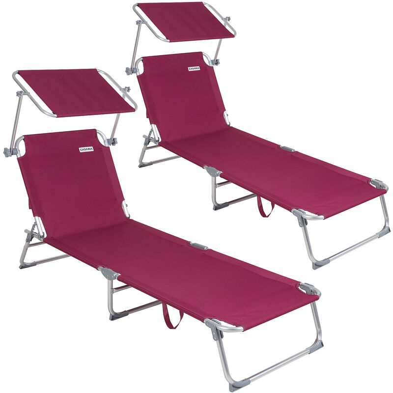 Casaria - Ibiza Folding Sun Lounger with Adjustable Canopy Weatherproof Aluminium Frame Carrying Handle 190x59x29cm 150kg Capacity Garden Beach Shade