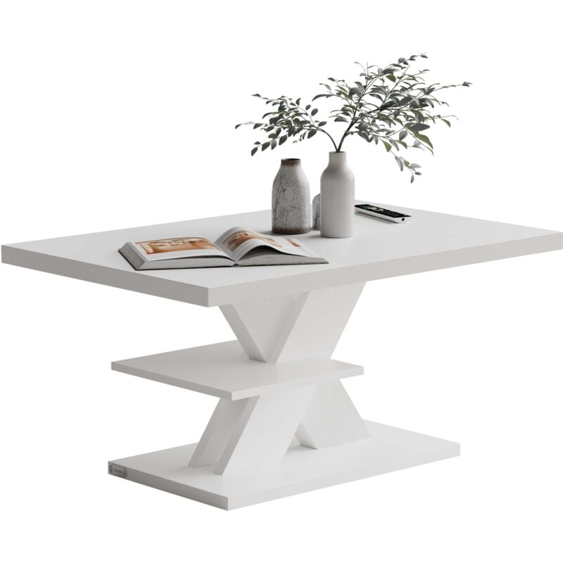 Casaria - Table basse 90x60x45cm Table de salon 50kg Table basse moderne design Rangement intérieur Blanc