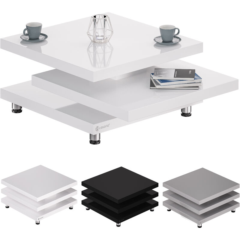 Casaria - Table basse de salon modulable Table basse carrée moderne 72 x 72 cm 60 x 60 cm avec plateaux rotatifs 60x60 cm - Blanc