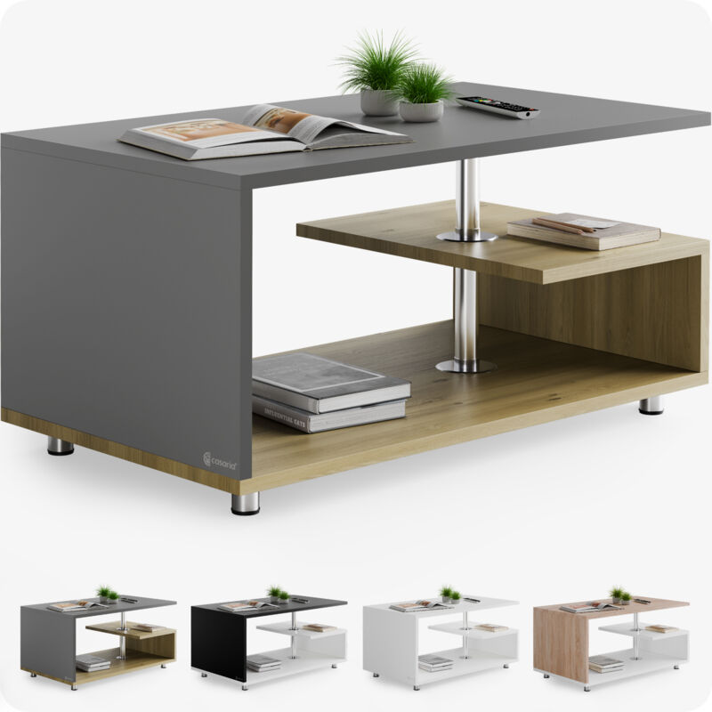 Casaria - Table basse design 95x55x50cm Table de salon rectangulaire moderne 50kg avec plusieurs niveaux de rangement Bois gris