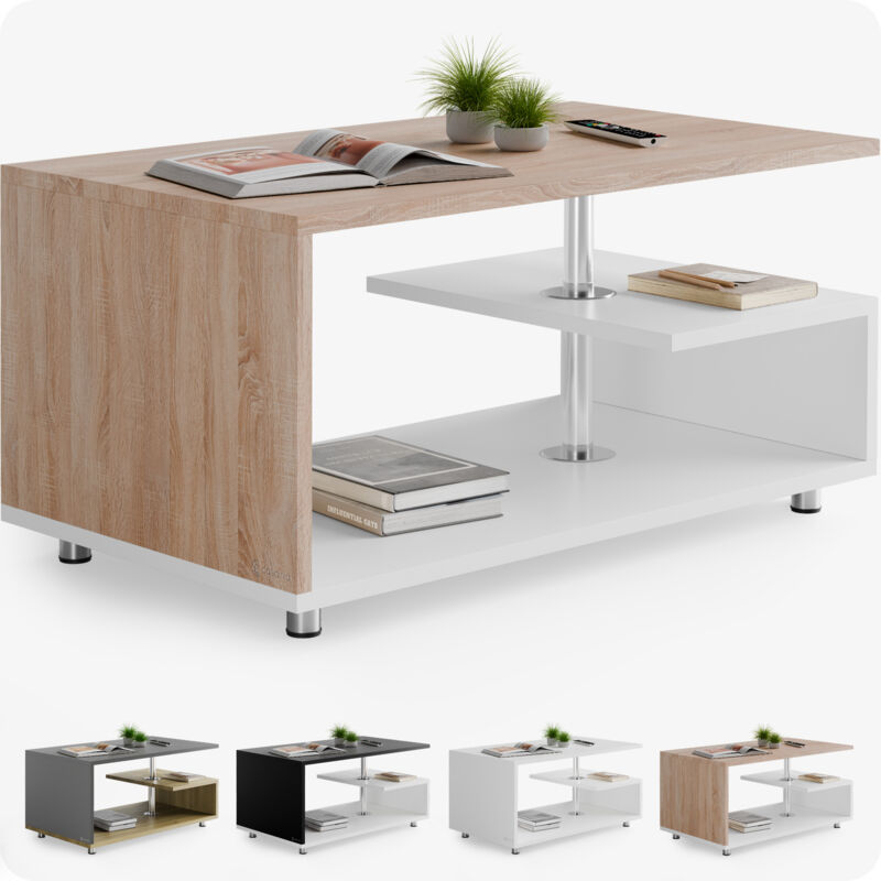 Casaria - Table basse design 95x55x50cm Table de salon rectangulaire moderne 50kg avec plusieurs niveaux de rangement weiß eiche (de)