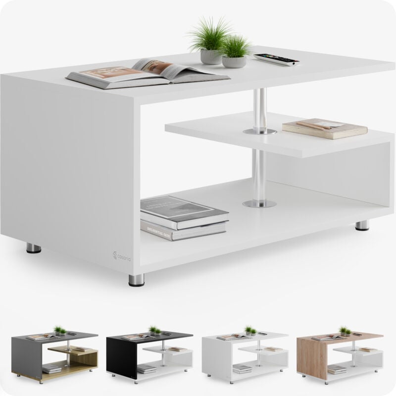 Casaria - Table basse design 95x55x50cm Table de salon rectangulaire moderne 50kg avec plusieurs niveaux de rangement Blanc