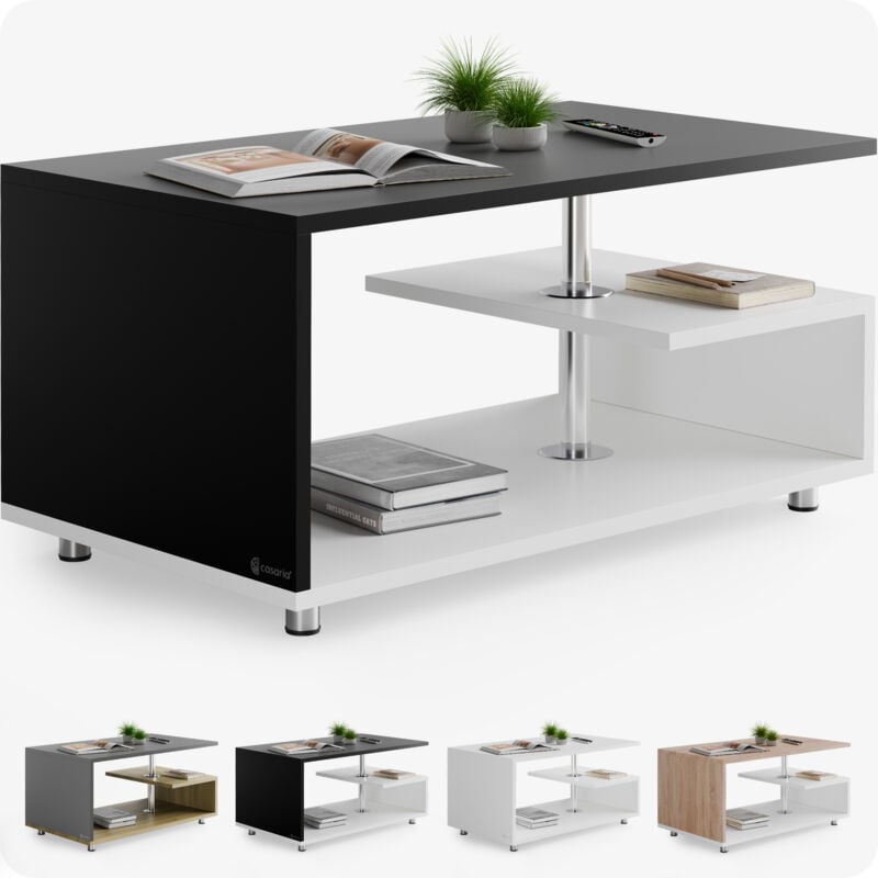 Casaria - Table basse design 95x55x50cm Table de salon rectangulaire moderne 50kg avec plusieurs niveaux de rangement Blanc noir