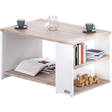 Casaria – Table basse rectangulaire 90x59x48 cm – Design moderne avec rangement – Panneau aggloméré résistant aux rayures – Charge 50 kg