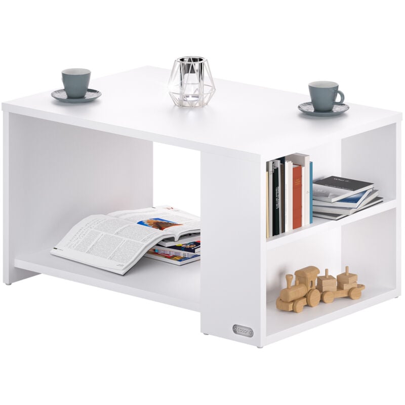 Casaria - Table basse rectangulaire 90x59x48 cm Table de salon 50kg Table basse moderne design avec rangement Blanc
